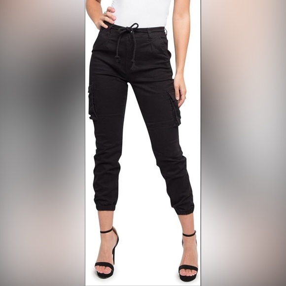 American Bazi Women's High Waist Cropped Colored Cargo Jogger Pants - Picture 1 of 6